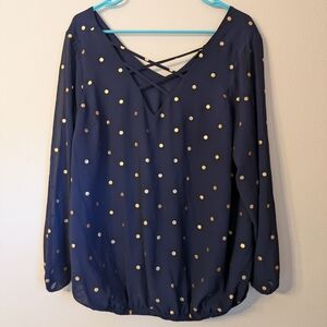 Torrid Navy Blouse with Gold Dots